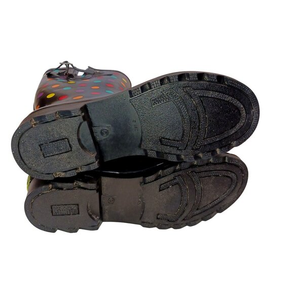 Western Chief Black Polka Dot Waterproof Tall Lug Rubber Rain Boot Womens Size 6 - Picture 9 of 9